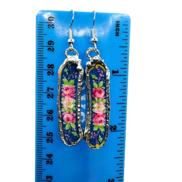 Broken China 925 Earrings From Rare Bavaria Tirschenreuth Franklin 4177 Plate - Picture 6 of 16